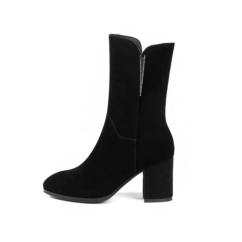 Señoras Vaca Ante De Tacones Del Pie Botas Smirnova Punta Cuero Negro Invierno Tobillo Clásico La 2018new Otoño Cremallera Mujer Dedo Altos Ewv6q47