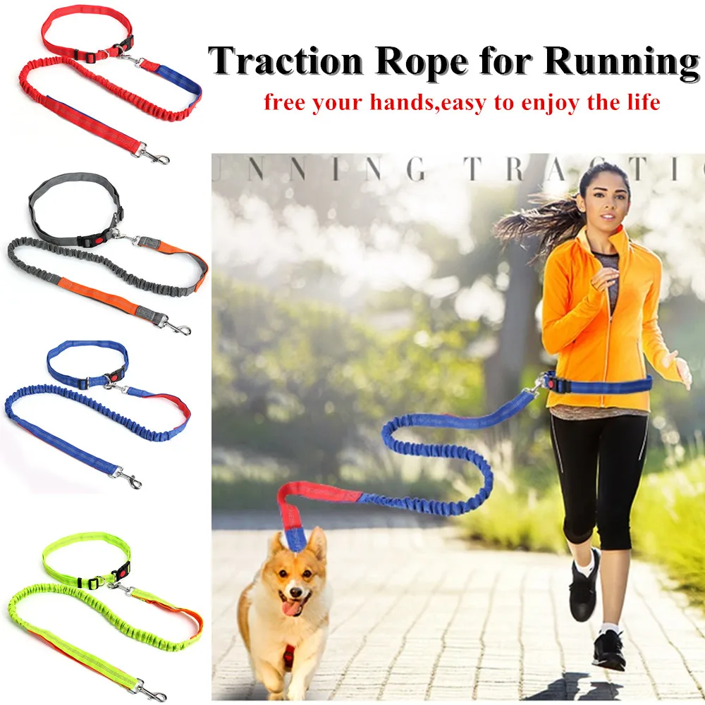 

Adjustable Waist Rope Dogs Leash Running Elasticity Hand Freely Harness Collar Jogging Lead Night Reflective