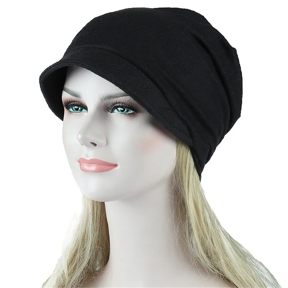 Женская Мужская короткая твердая шляпа Зимняя Повседневная унисекс Индия мусульманский Эластичный Тюрбан шляпа шапки для женщин потеря головной платок, шарф# LR2 - Цвет: Черный