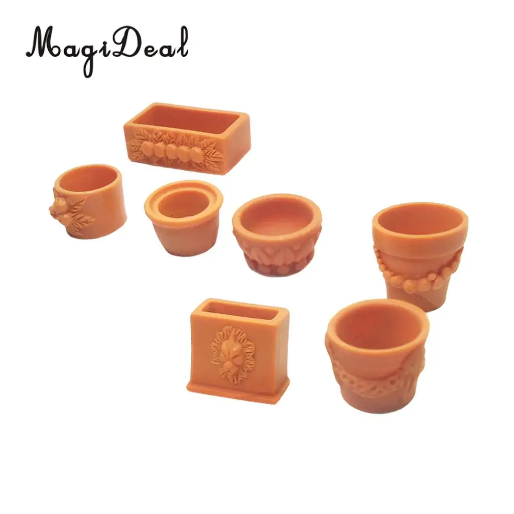 Set of 7 Pieces Miniature Flower Pot for 1/12 Scale Dollhouse Fairy Garden Yard Home Decor Accessories