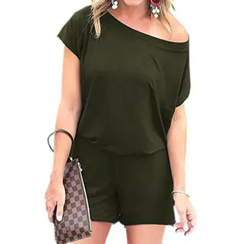 

Casual Loose Solid Short Sleeve Playsuit Women Outfits Summer Beach Holiday Style Rompers