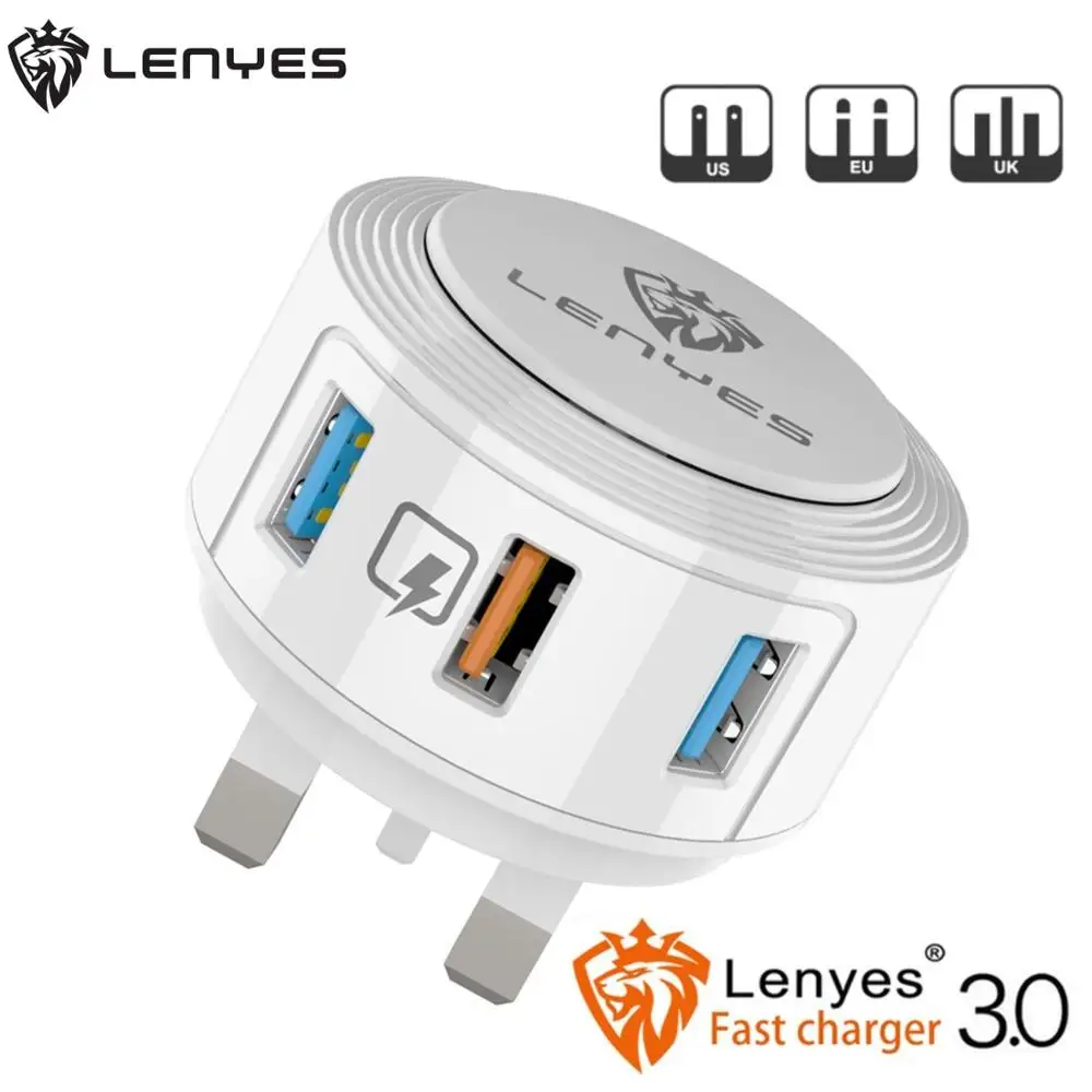 Lenyes 28 Вт быстрой зарядки адаптер тройной Порты usb 5V 3A универсального смартфона Зарядное устройство для IPhone samsung Android стандарта ЕС, США, Великобритании США Россия