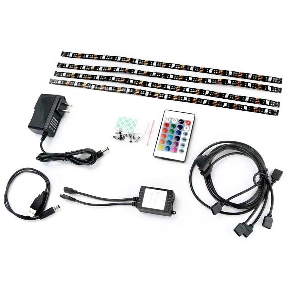 4pcs Hdtv 5v Rgb 12led Strip Light Usb Power Tv