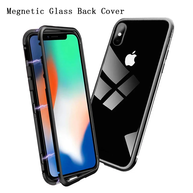 

Magnetic Adsorption Phone Case For iPhone 6 6s 7 8 Plus Screen Protector For iPhone X XR XS Max Temepered Glass Flip Metal Cover