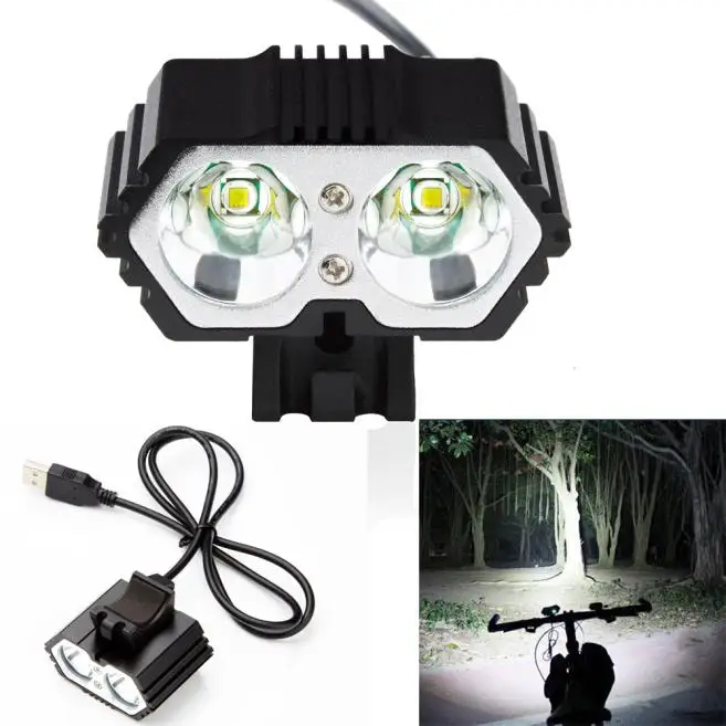 Perfect Super Bright 6000LM 2 X CREE XM-L T6 LED USB Lamp Bike Bicycle Headlight night safety Waterproof  Aluminum Alloy 300m 21 10