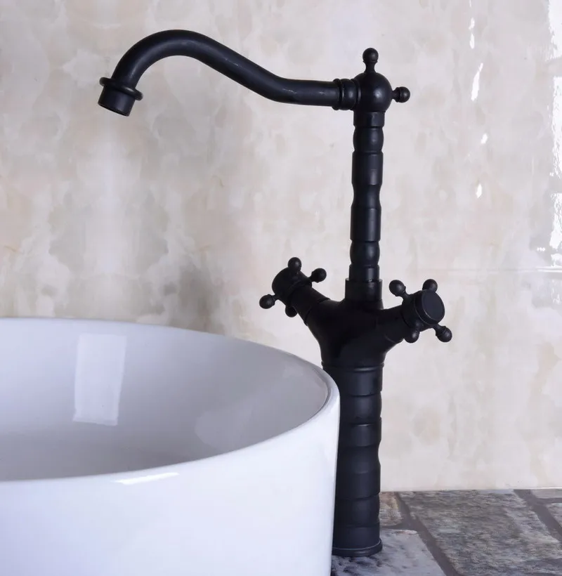 Black Color Oil Rubbed Bronze Dual Handles Swivel Spout Kitchen Bar Sink Bathroom Basin Faucet Hot & Cold Mixer Tap anf146