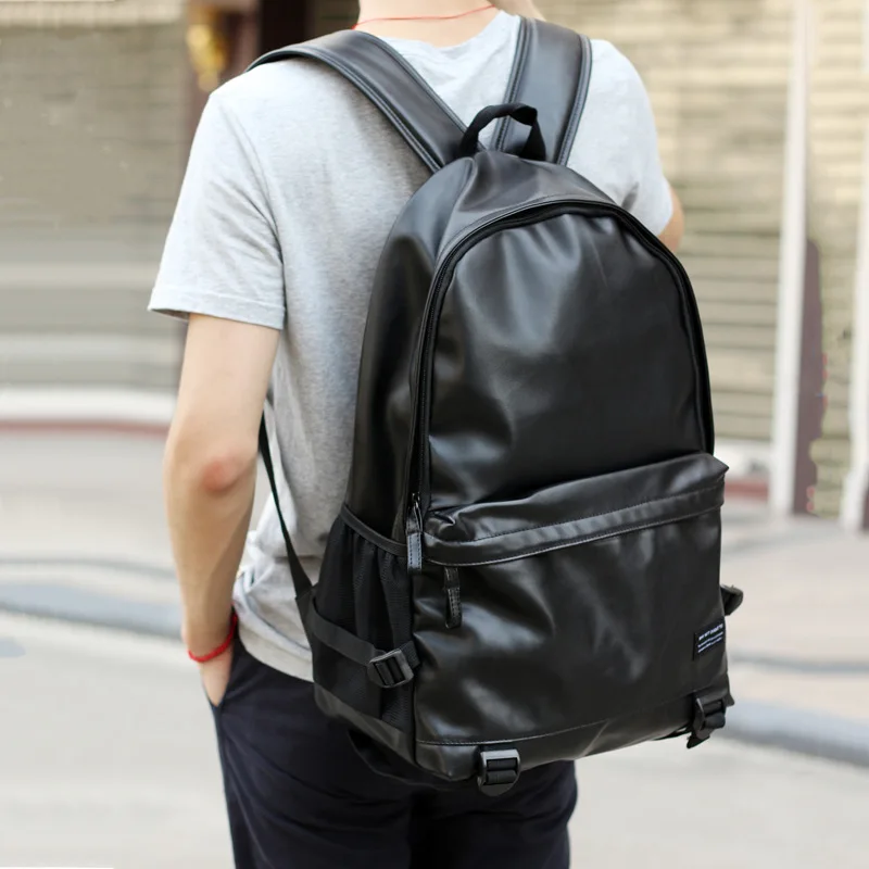 2019 Men Leather Backpacks Black School Bags for Teenagers Boys College Bookbag Laptop Backpacks ...