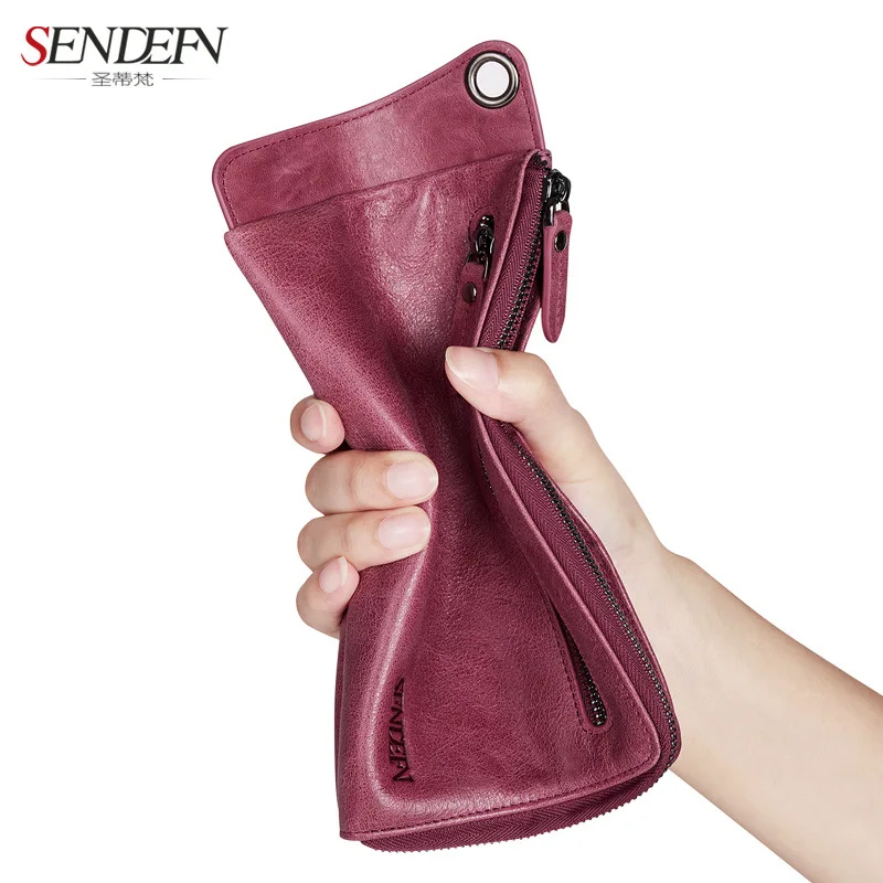 SENDEFN Genuine Leather Wallet Women Wallets and Purses Female Designer Brand Clutch Long Purse Lady Party Wallet Card Holder