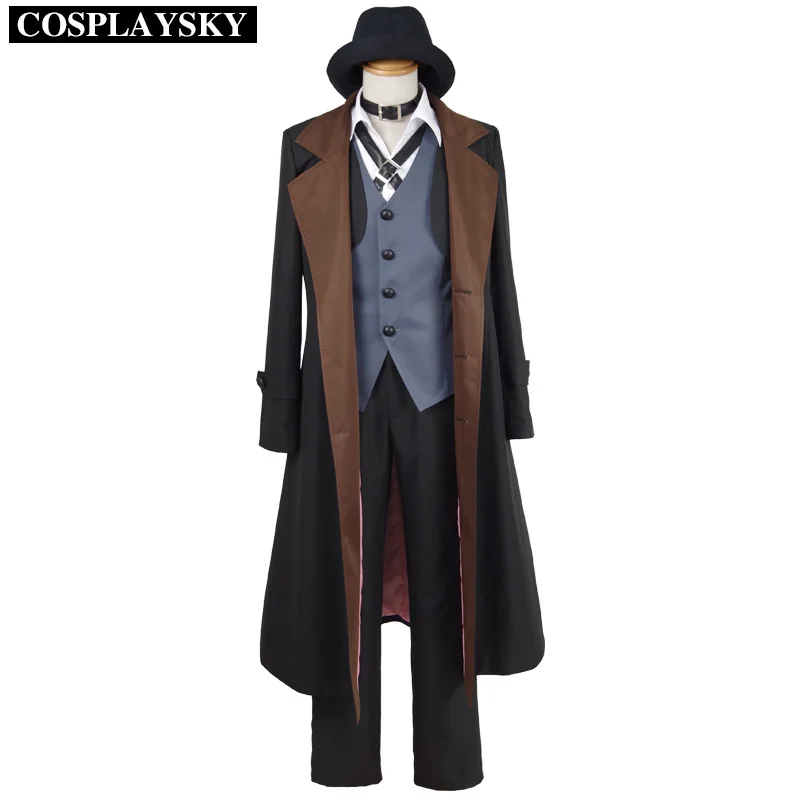 

Bungo Stray Dogs Chuya Nakahara Trench Cosplay Costume Man Winter Long Coat Vest Shirt Pants Hat Full Set