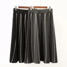 Плюс размеры Высокая талия черный и серый юбка в полоску Женская Новая мода осень зима вязание плиссированная