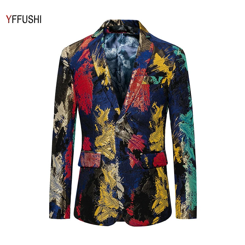 YFFUSHI Fashion Men Suit Jacket Newest Multicolor Painting Print Two