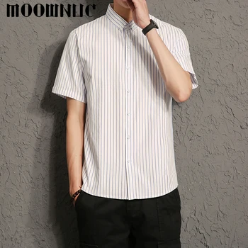 

Fashion Shirts Youth Stripe Three Quarter Sleeve No ironing Short Sleeve Summer Men Business Casual Simple Slim Fit MWC MOOWNUC
