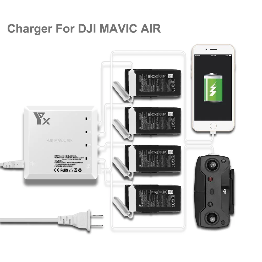 6 in 1 Mavic Air Charging Hub Multi Battery Charger For DJI Intelligent 2 USB Port EU US Plug | Игрушки и хобби
