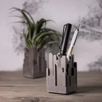 

Cement pen airplant supporting Candlestick city building decoration designers original desktop candle holder silicone mold