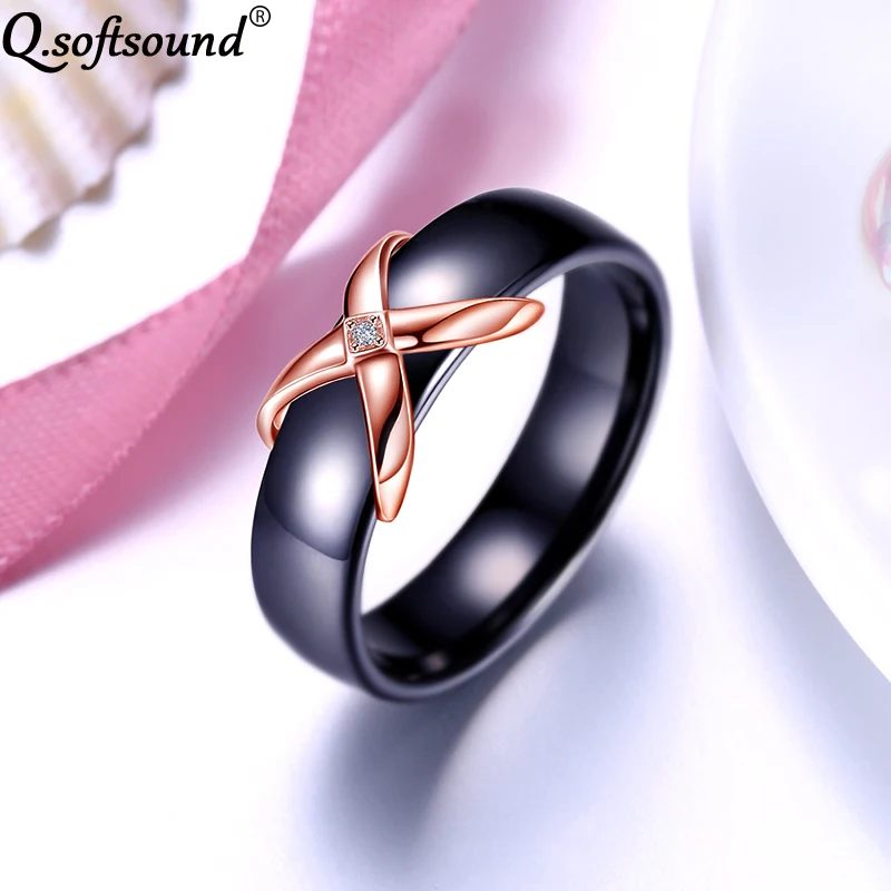 Женские Классические кольца X shape черные керамические из стерлингового серебра 925