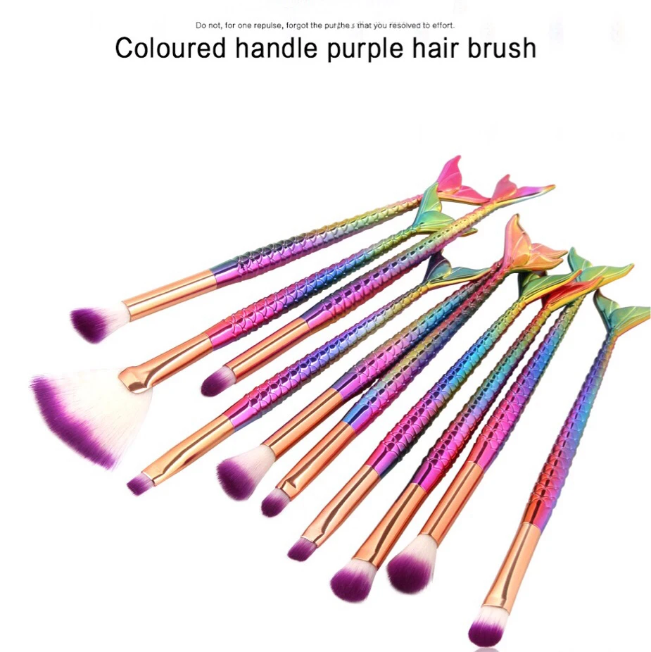 

Mermaid Makeup Brushes Set Foundation concealer Blush Eyebrow Eye liner shadow Cosmetics Brush Kit add 1pcs fish scale maquiagem