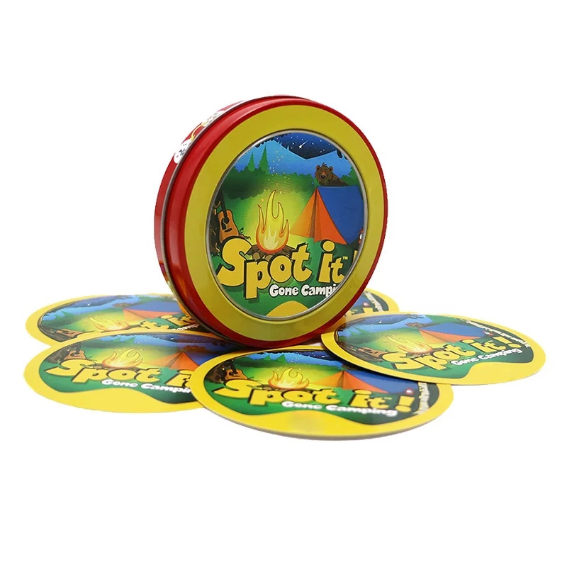 

2019 card game spot gone camping with metal box 80mm for camping outdoor Dobble it board games