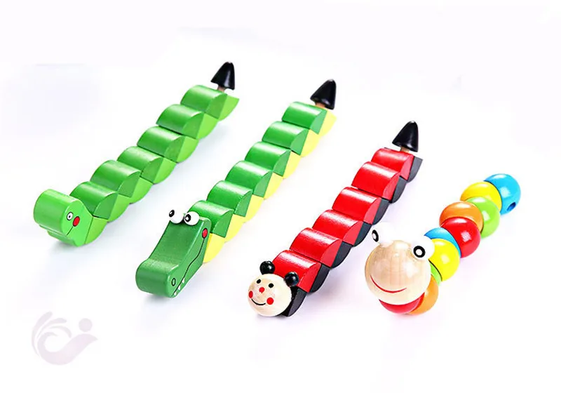 Colorful Wooden Worm Puzzles Kids Learning Educational Didactic Baby Development Toys Fingers Game For Children Montessori Gift 9