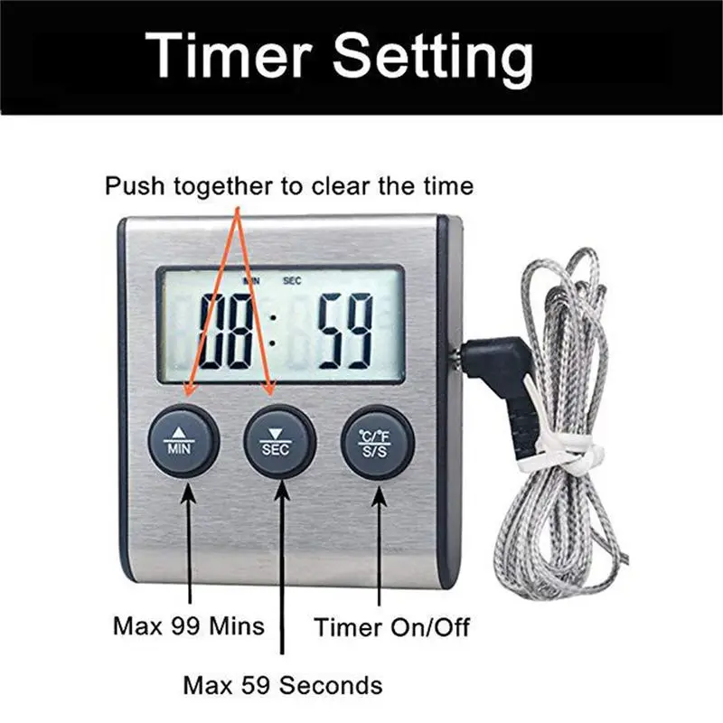 ЖК-цифровой термометр для плиты Кухонный Термометр Шашлык Из мяса Зонд термометр с таймером температуры воды молока инструменты для приготовления пищи