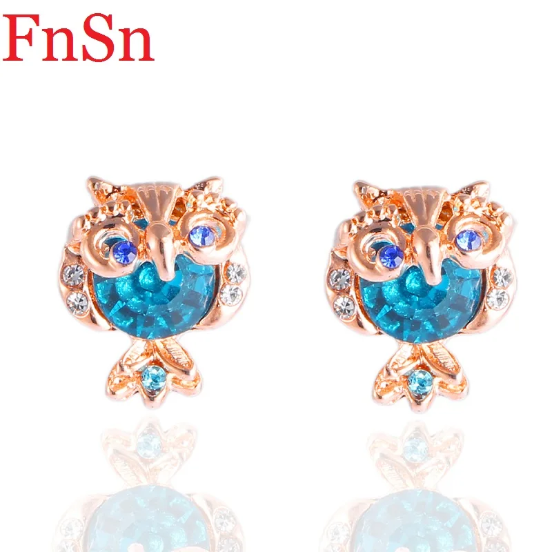 Fnsn 2017 Fashion New Arrivals Owl Stud Earrings For Women Gold Crystal Earring Zinc Alloy Hot wholesale | Украшения и аксессуары