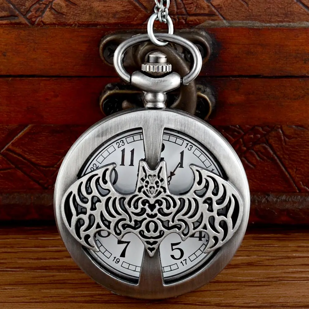 

New Arrivals Grey Batman Quartz Pocket Watch Chains Vintage Men Women Pendant Necklace Clock Gift
