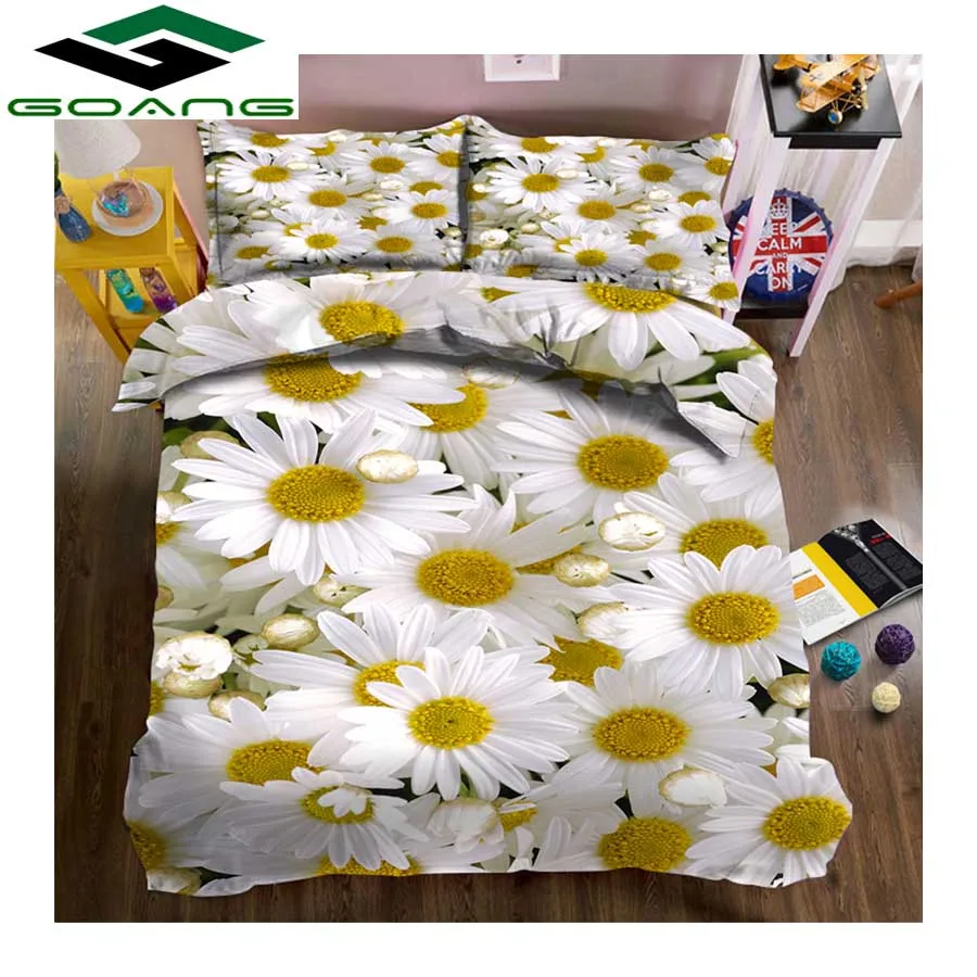 GOANG роскошный набор постельного белья 3d для простыни на кровать пододеяльник подушка чехол микрофибра ткань белый с фигурами в форме ромашек, домашний текстиль
