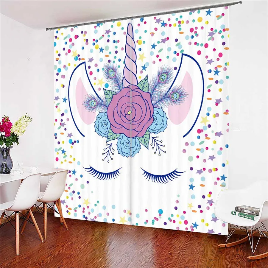 

3D Window Curtains Cartoon Unicorn Print for Living Room Bedding Room Home Decor Tapestry Wall Carpet Drapes Cotinas #DJS15