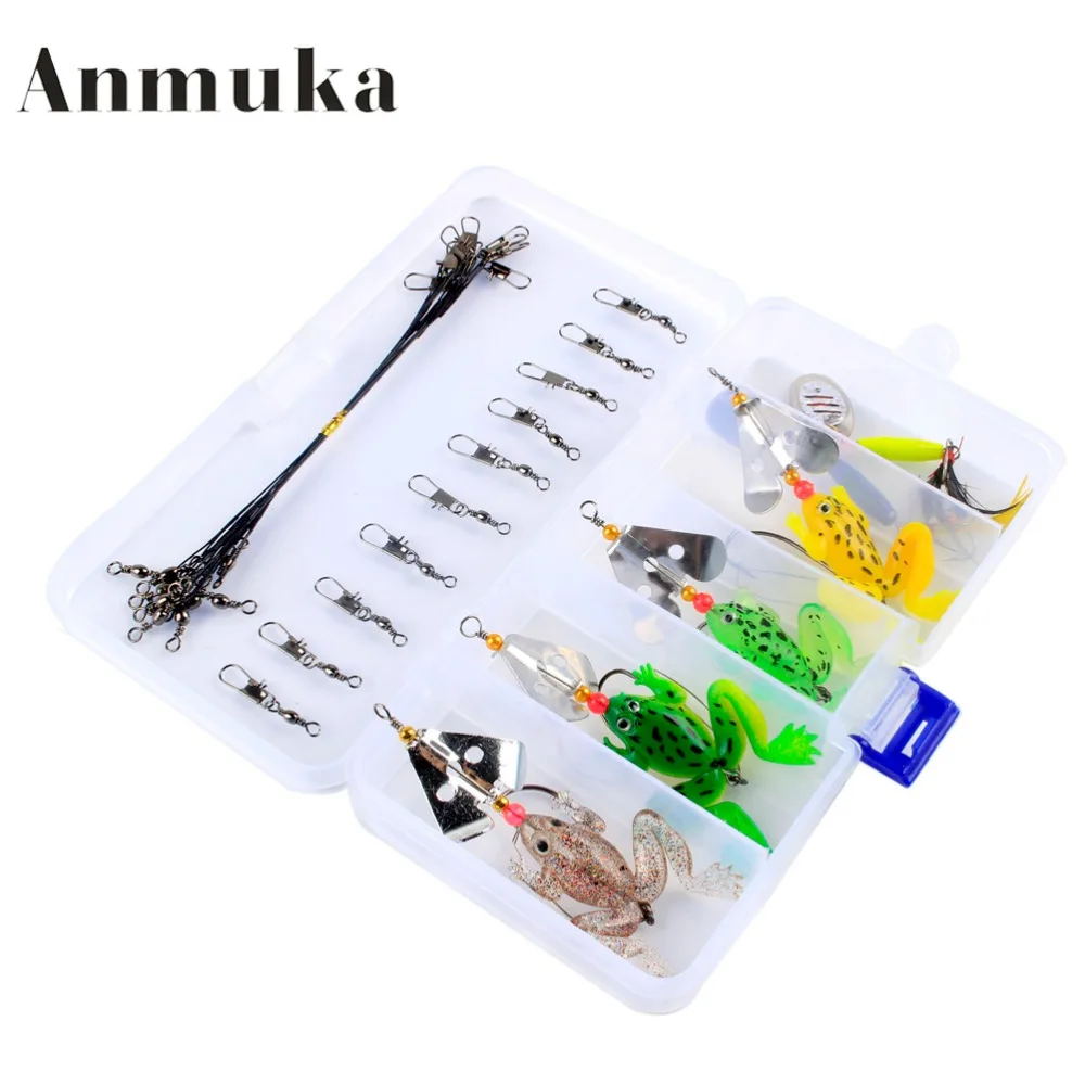 

Anmuka Frog Lure with Box 4 Colors Soft Fishing Lure Plastic Topwater Simulation Frog Artificial Baits