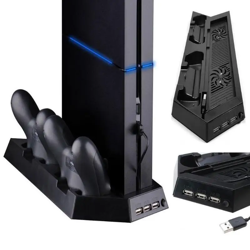 

Gampad Dual Charger Vertical Controller Dock Station Charging Bracket Stand Cooling Cooler Fan 2 USB Power HUB For Playstation4