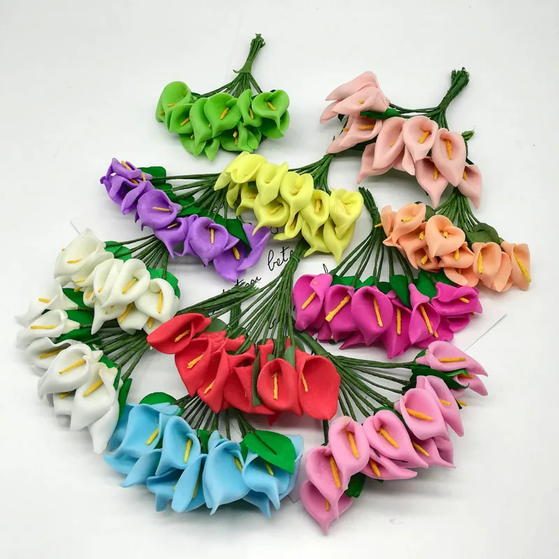 

12pcs Mini Foam Calla Lily artificial flowers Bouquet for Wedding Home Decoration DIY handcraft Scrapbooking Wreath Fake flower