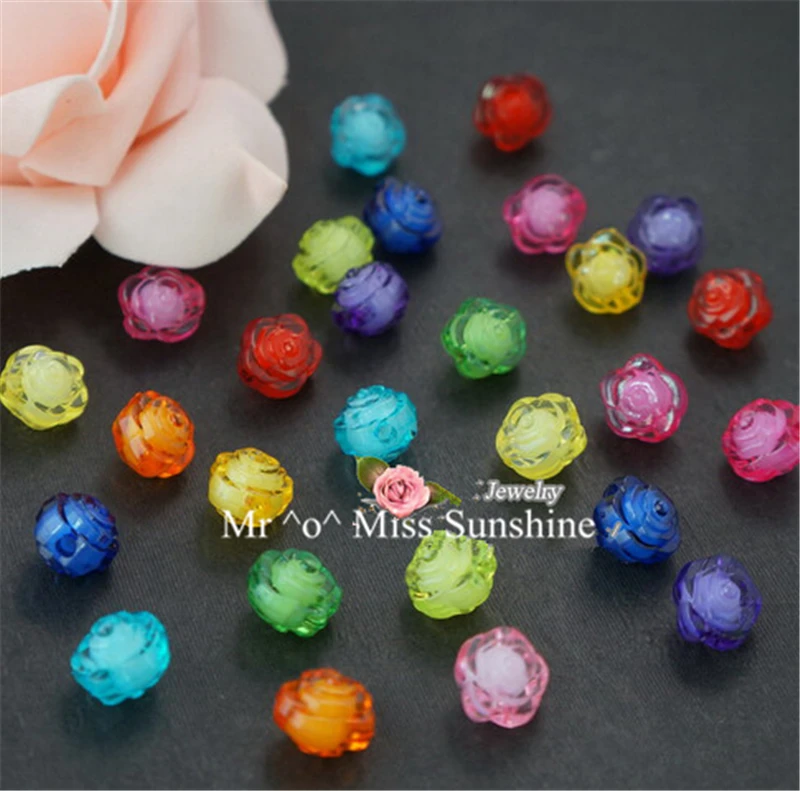 

DIY Beads Acrylic Exquisite Spacer Transparent Rose Beads Bracelets Jewelry Findings Rose Shape Bead In Beads 12mm High Quality