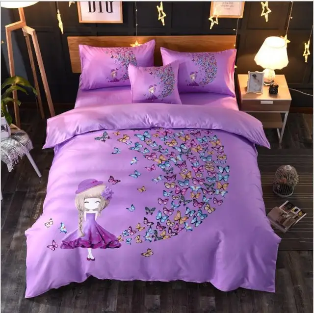 purple pink blue butterfly fairy bedding set 4pcs bedclothes full purple queen size sheets