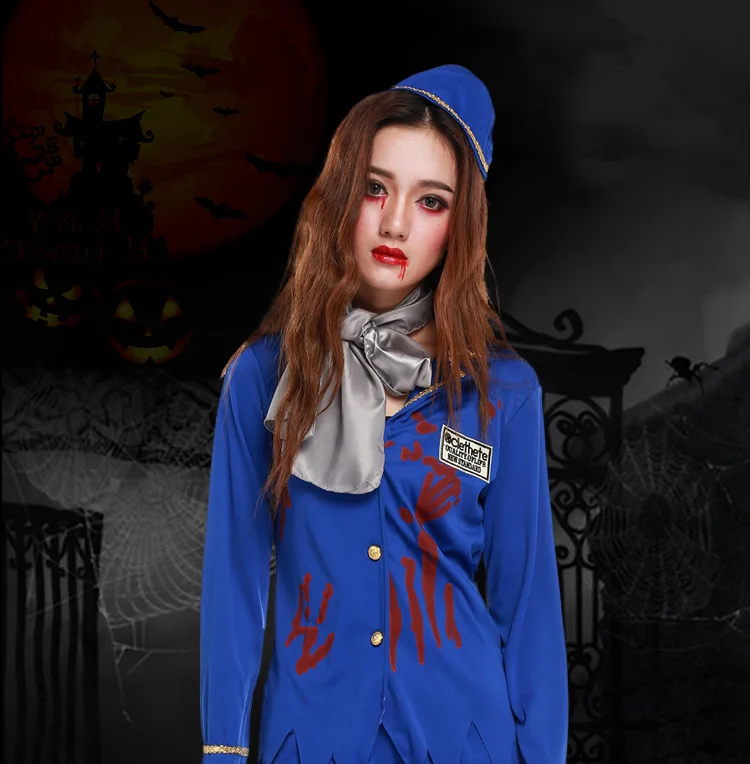 Хэллоуин ужас кровавая Одежда Косплей Костюм стюардессы креативный Взрослый Хэллоуин вечерние женские зомби косплей бар косплей костюм стюардессы