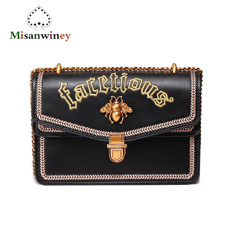 

Designer Brand 2018 Bee Jewelry Luxury Handbag Women Bag Gold Chain Shoulder Bag Female White Black Crossbody Bags for Girls Sac
