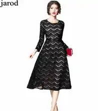 Mujeres 2018 Vestidos de Primavera Vestidos de Fiesta de Encaje Negro O-cuello de La Vendimia Ahueca Hacia Fuera Runway Delgado Vestido Sexy