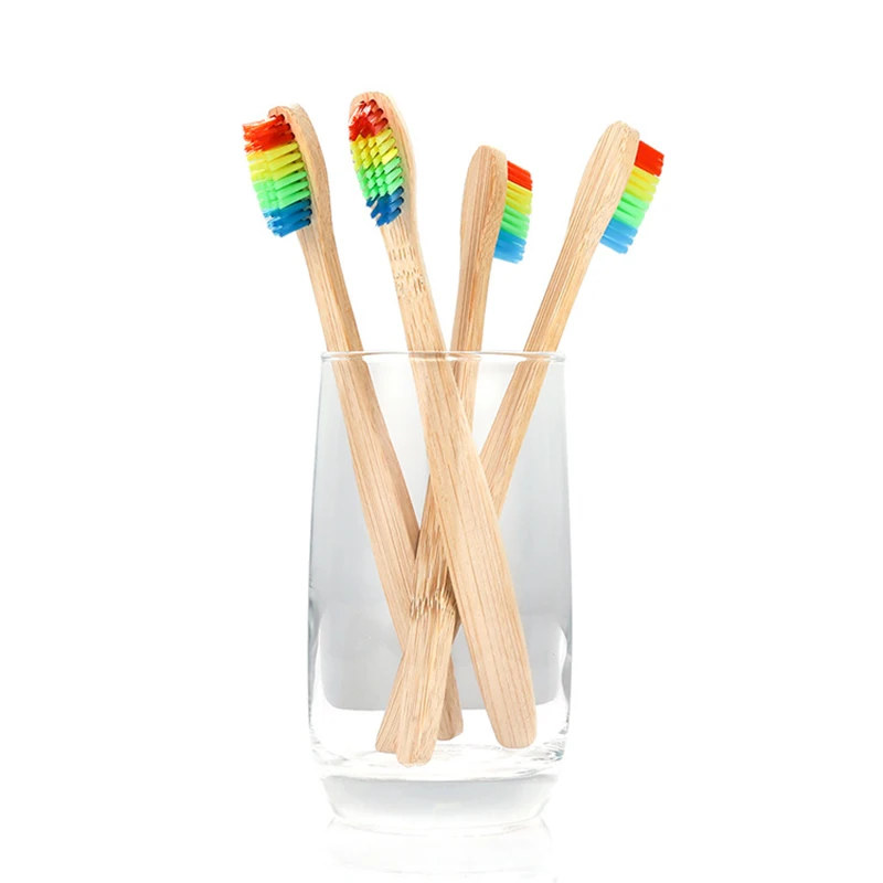 

1/4 Pcs Toothbrush Bamboo Wooden Handle Rainbow Soft Bristle Oral Care Tooth Brush for Adult for toothpaste HS11