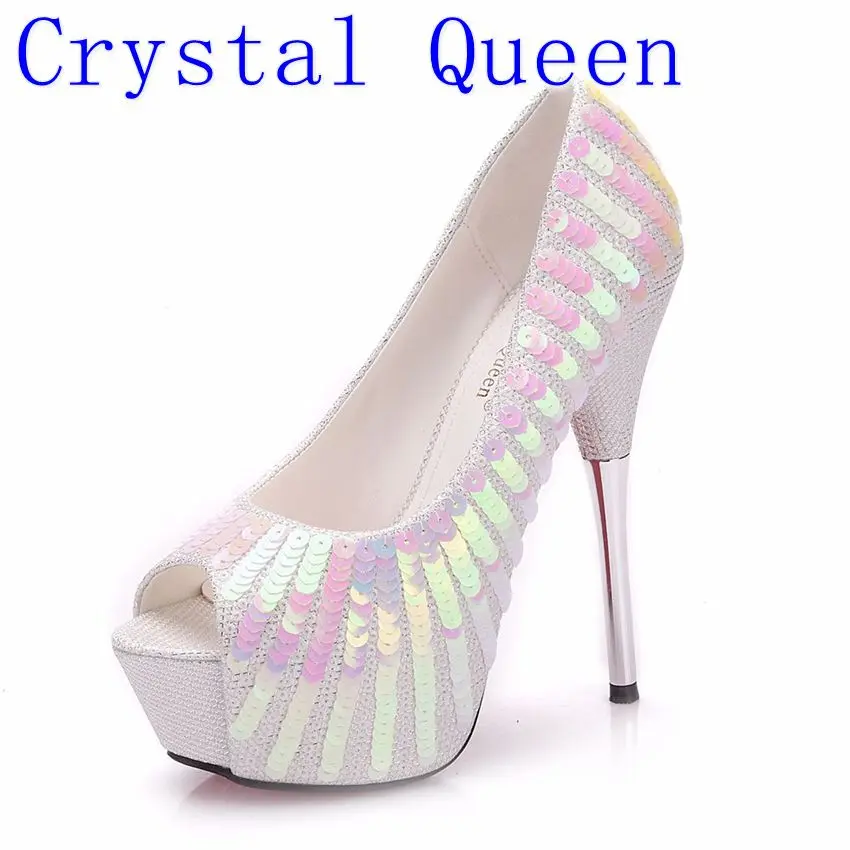 

Crystal Queen Women Pumps Extrem Sexy High Heels Women Shoes Thin Heels Female Shoes Wedding Shoes Sliver White Ladies Shoes