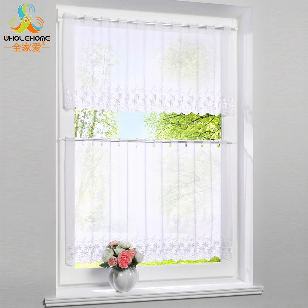 

Window Treatments Cafe Curtain Viole Tulle Hole White Polyester Pastoral Pleated Floral Decoration Kitchen Living Room 1 PCS