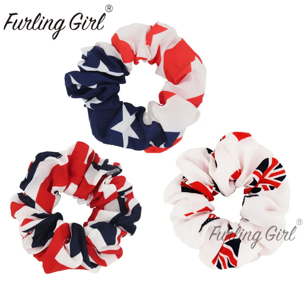 Furling Girl 1PC USA Flag United Kingdom Flag Hair Ties Hair Scrunchies