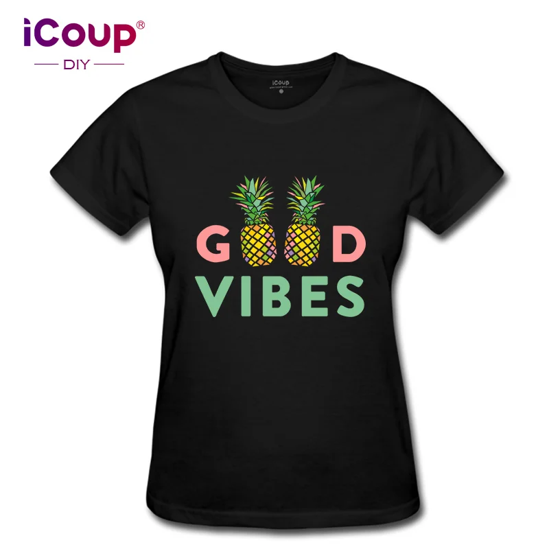 ICoup Женские Хорошие VIBES ананасы 100% хлопок короткий рукав | Женская одежда