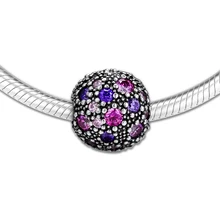 Подходит для Pandora шармы браслеты фиолетовые космические звёзды, клипсы бусины Аутентичные стерлингового серебра 925 ювелирные изделия