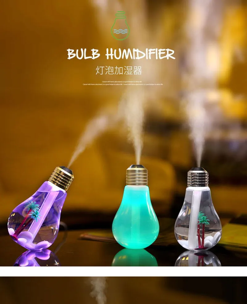 PB01-2,USB ultrasonic humidifier home office Mini aromatherapy colorful LED night light bulb aromatherapy atomizer creative bott