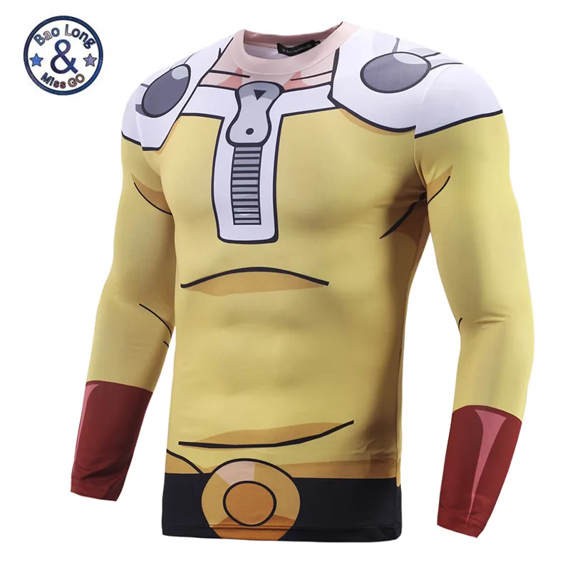 Cena Mężczyźni Cartoon 3D t shirty z długim rękawem szybka kompresja na sucho T shirt saitama ken One punch man kulturystyka wąskie topy
