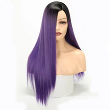 LISI волосы черный Омбре фиолетовый зеленый парик длинные прямые парики синтетические парики для черных женщин парик из синтетического волокна 26 дюймов