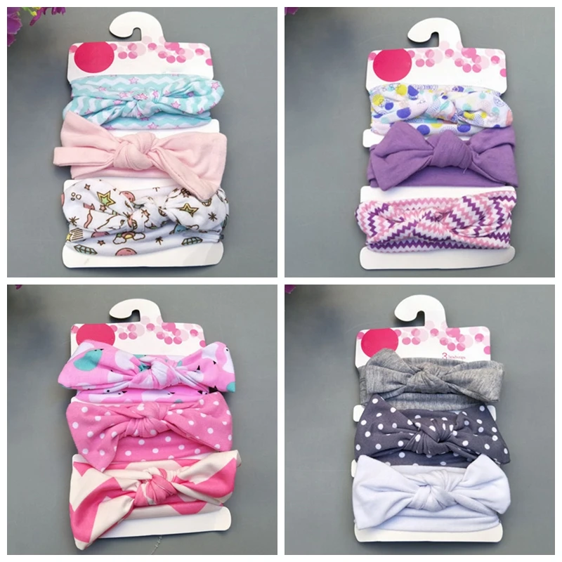 

3Pcs/Set Girls Dot Bow Hairband Turban Rabbit Ear BowKnot Headband Cartoon Kids Headwear Hair Band Accessories