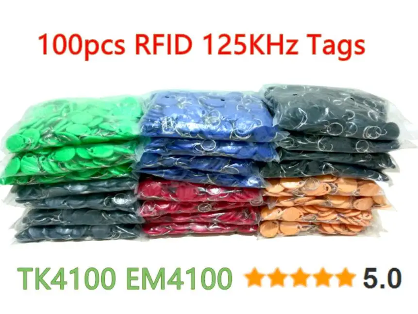 

8 Colours 100pcs/Lot 125Khz RFID Tag Proximity Key Fobs Ring Access Control Card for Access Control Time Attendance