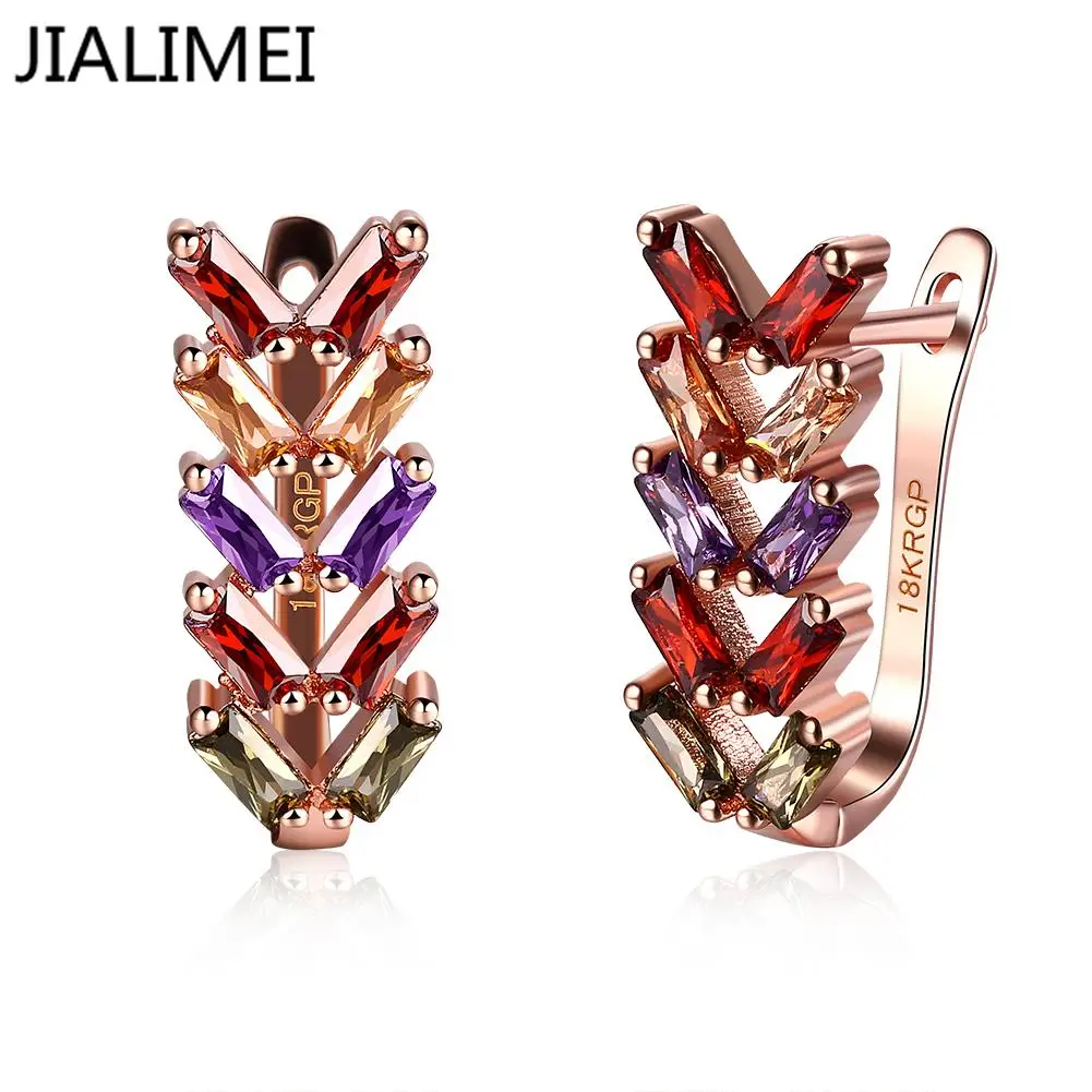 Уникальные серьги-клипсы JIALIMEI из настоящего золота 18 карат с разноцветным