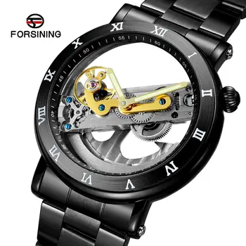 

Forsining Fashion Men's Mechanical Skeleton Automatic Movement Brand Watch Black Color Stainless Steel Bracelet FSG9418M4B2