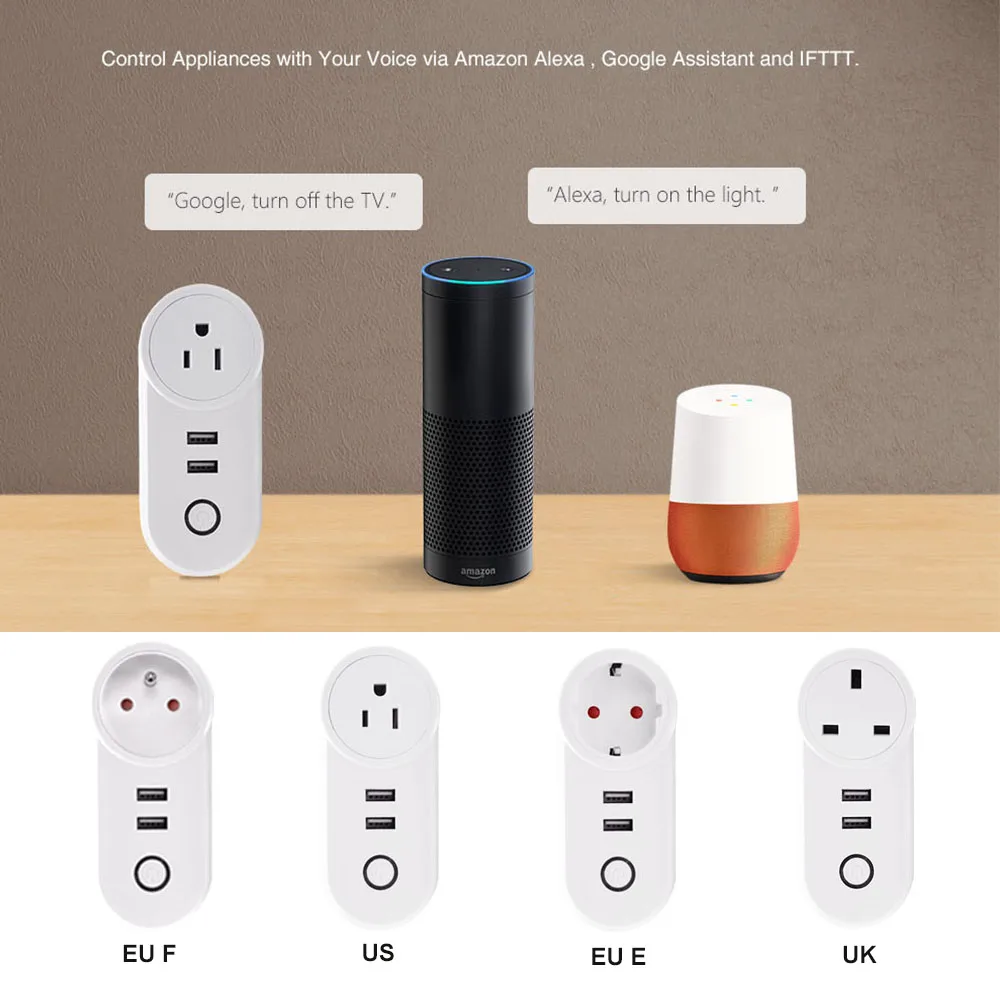 

Ewelink WiFi Switch Dual USB for Alexa Google Home IFTTT FR Smart Socket 2-USB Outlets UK US EU Plug APP Remote Control