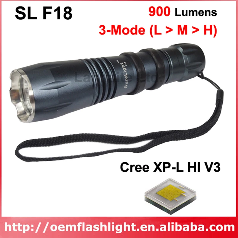 

SL F18 Cree XP-L HI V3 Warm White 3000K / Neutral White 4500K / White 6500K 1000 Lumens 3-Mode P60 LED Flashlight - Black (1 pc)